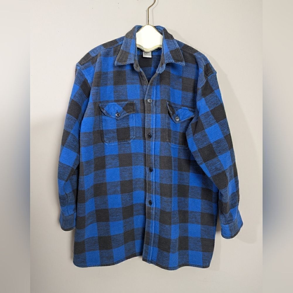 Vintage cotton plaid jacket, 90s thick short jacket blue and black